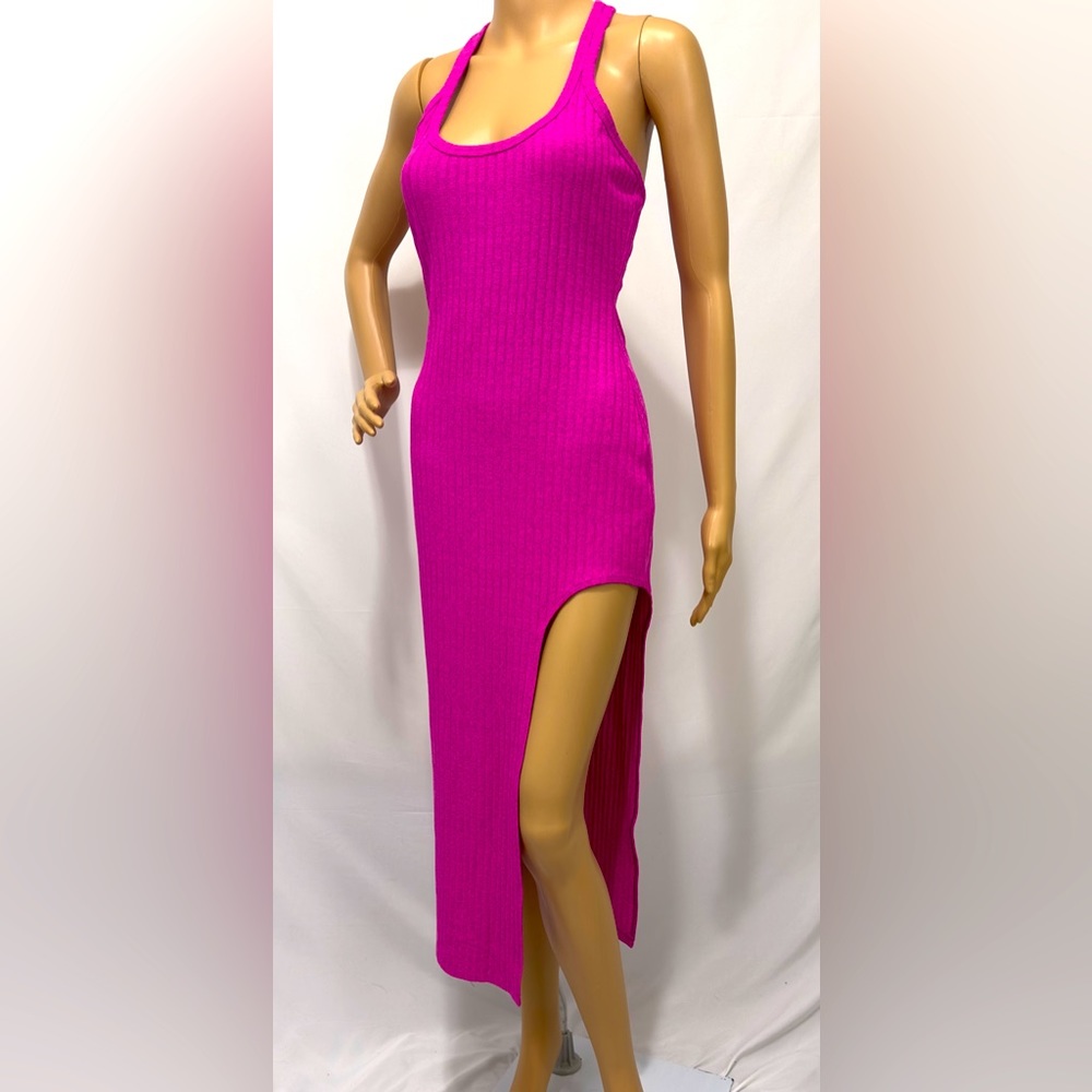REVOLVE- Lovers & Friends Hot Pink Scoop Neck Racer Back Front Slit Dres…